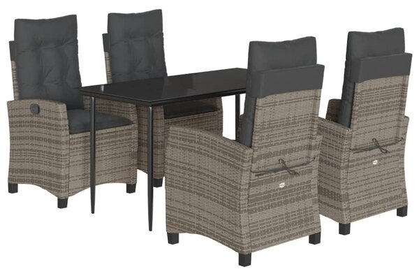 5 részes szürke polyrattan kerti étkezőgarnitúra párnával