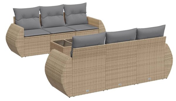 7 részes bézs polyrattan kerti ülőgarnitúra párnákkal
