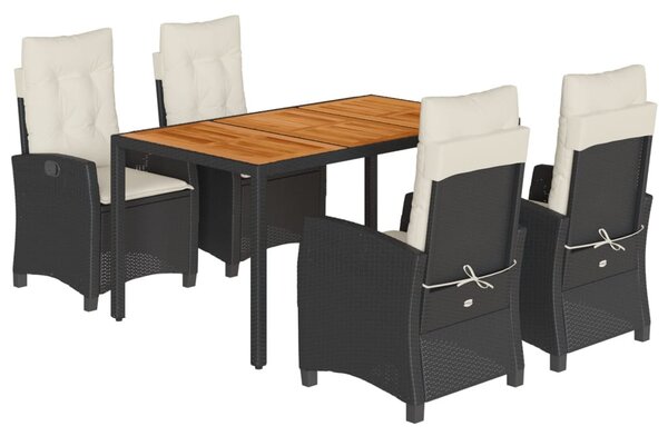 5 részes fekete polyrattan kerti étkezőgarnitúra párnákkal