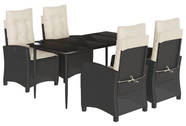 5 részes fekete polyrattan kerti étkezőgarnitúra párnákkal