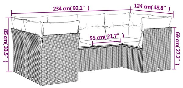 6 részes fekete polyrattan kerti ülőgarnitúra párnákkal