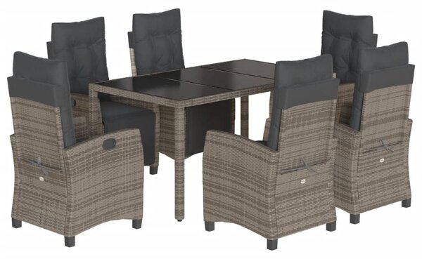 7 részes szürke polyrattan kerti étkezőgarnitúra párnával