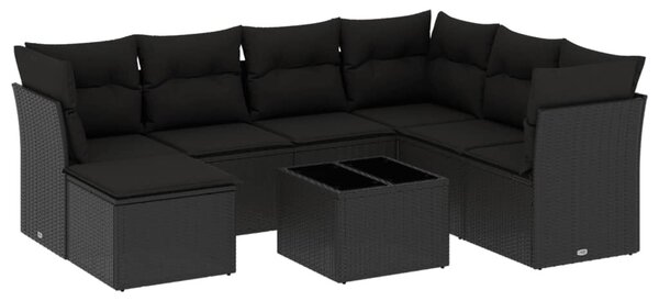 8 részes fekete polyrattan kerti ülőgarnitúra párnákkal
