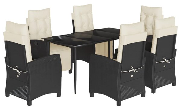 7 részes fekete polyrattan kerti étkezőgarnitúra párnával