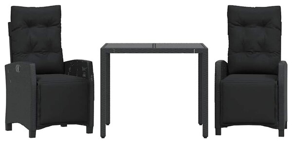 3 részes fekete polyrattan kerti étkezőgarnitúra párnákkal