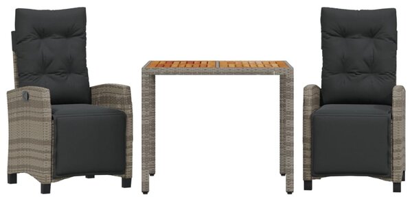 3 részes szürke polyrattan kerti étkezőgarnitúra párnával