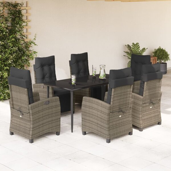 7 részes szürke polyrattan kerti étkezőgarnitúra párnával