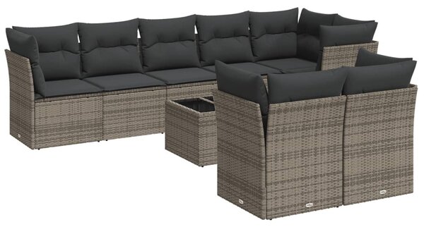 9 részes szürke polyrattan kerti ülőgarnitúra párnákkal