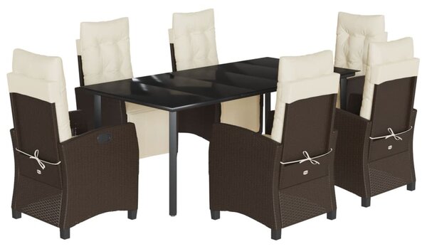 7 részes barna polyrattan kerti étkezőgarnitúra párnával