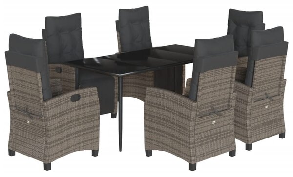 7 részes szürke polyrattan kerti étkezőgarnitúra párnával