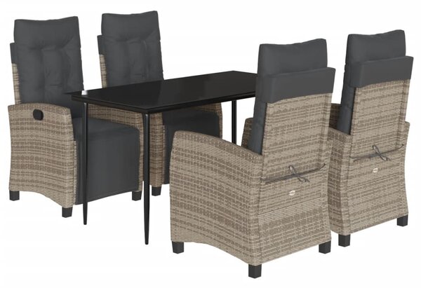5 részes szürke polyrattan kerti étkezőgarnitúra párnával