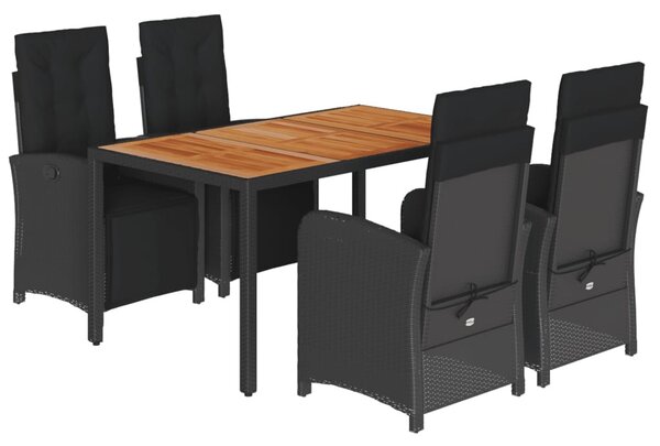 5 részes fekete polyrattan kerti étkezőgarnitúra párnákkal