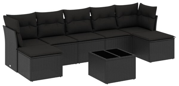 8 részes fekete polyrattan kerti ülőgarnitúra párnákkal