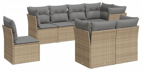 8 részes bézs polyrattan kerti ülőgarnitúra párnával