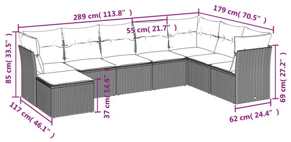8 részes bézs polyrattan kerti ülőgarnitúra párnával
