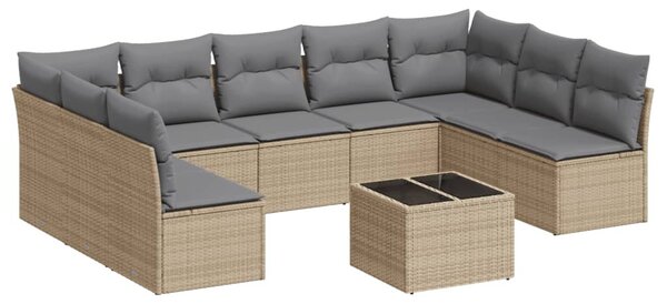 10 részes bézs polyrattan kerti ülőgarnitúra párnával