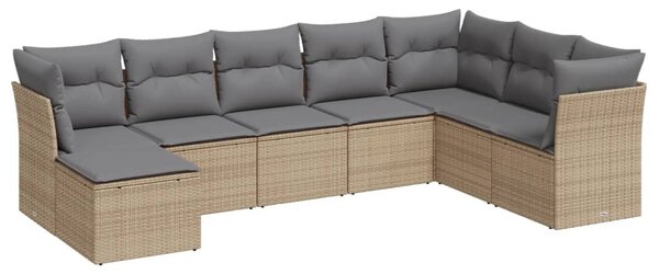8 részes bézs polyrattan kerti ülőgarnitúra párnával