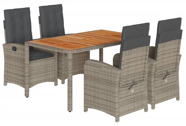 5 részes szürke polyrattan kerti étkezőgarnitúra párnával