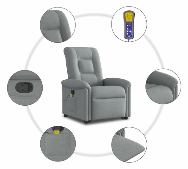VidaXL világosszürke szövet felállást segítő dönthető masszázsfotel