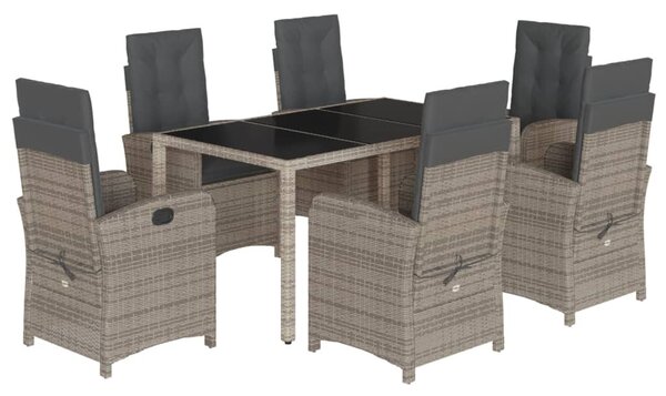 7 részes szürke polyrattan kerti étkezőgarnitúra párnával