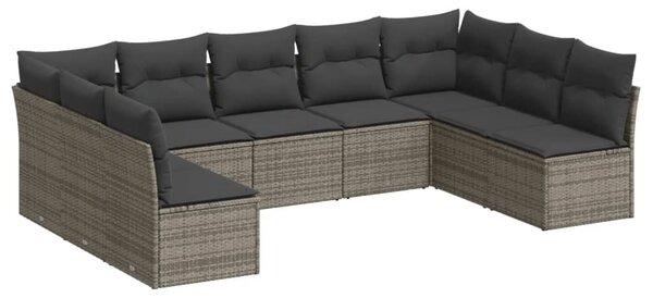 9 részes szürke polyrattan kerti ülőgarnitúra párnákkal
