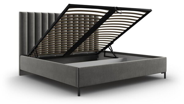 Szürke kárpitozott ágyneműtartós franciaágy ágyráccsal 200x200 cm Casey – Mazzini Beds