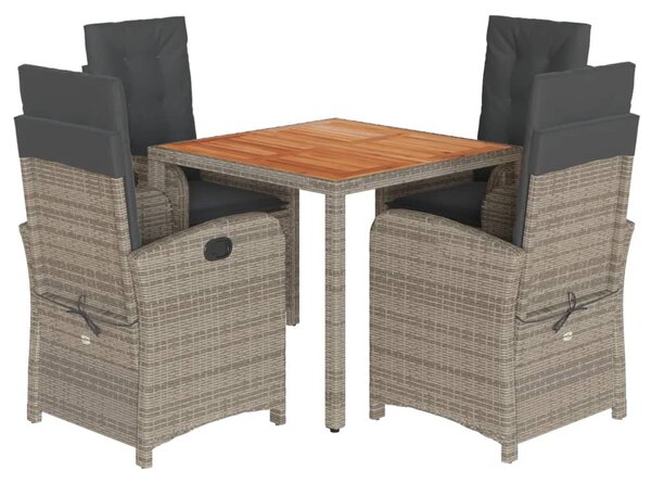 5 részes szürke polyrattan kerti étkezőgarnitúra párnával