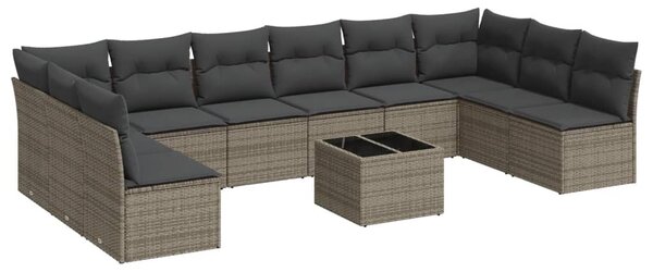11 részes szürke polyrattan kerti ülőgarnitúra párnákkal