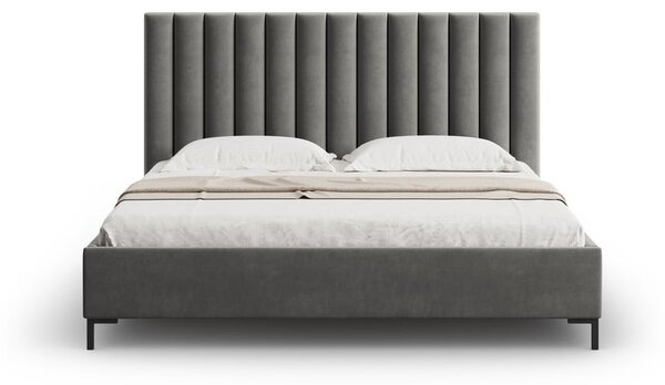 Szürke kárpitozott ágyneműtartós franciaágy ágyráccsal 200x200 cm Casey – Mazzini Beds