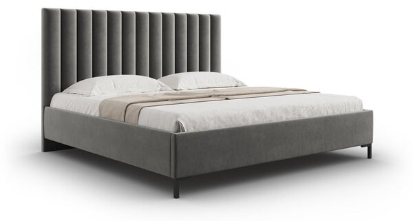 Szürke kárpitozott ágyneműtartós franciaágy ágyráccsal 200x200 cm Casey – Mazzini Beds