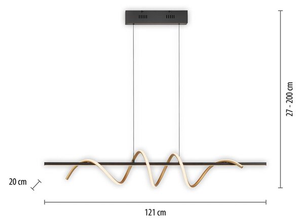 JUST LIGHT. GmbH Emanda LED-es függőlámpa, vas, fekete sárgaréz, dimmelhető, Fekete, Nappali / Étkező, fém, Modern