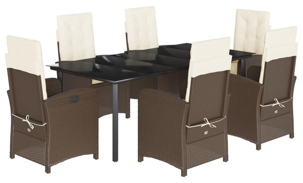 7 részes barna polyrattan kerti étkezőgarnitúra párnával