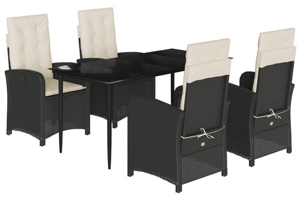 5 részes fekete polyrattan kerti étkezőgarnitúra párnákkal