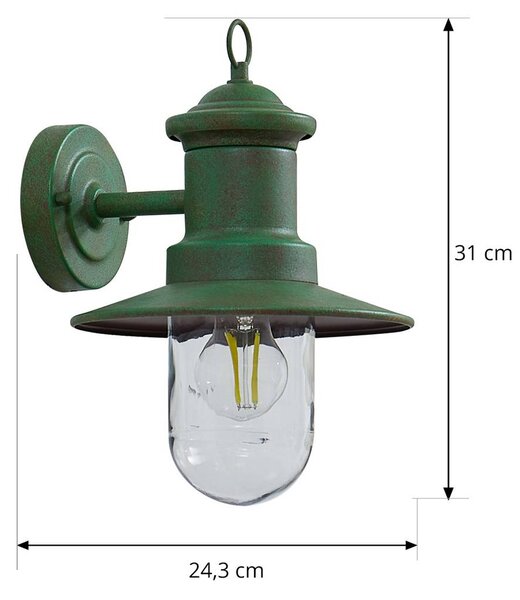 Lindby kültéri fali lámpa Eloretta, 22 cm, zöld, üveg, acél, dimmelhető, Zöld, fém, Vidéki otthon / Rusztikus