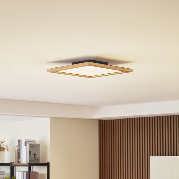 Lucande LED mennyezeti lámpa Joren, 42 cm, fa, CCT, távirányítóval,, dimmelhető, Világos fa, Nappali / Étkező, Fa, Vidéki otthon / Rusztikus