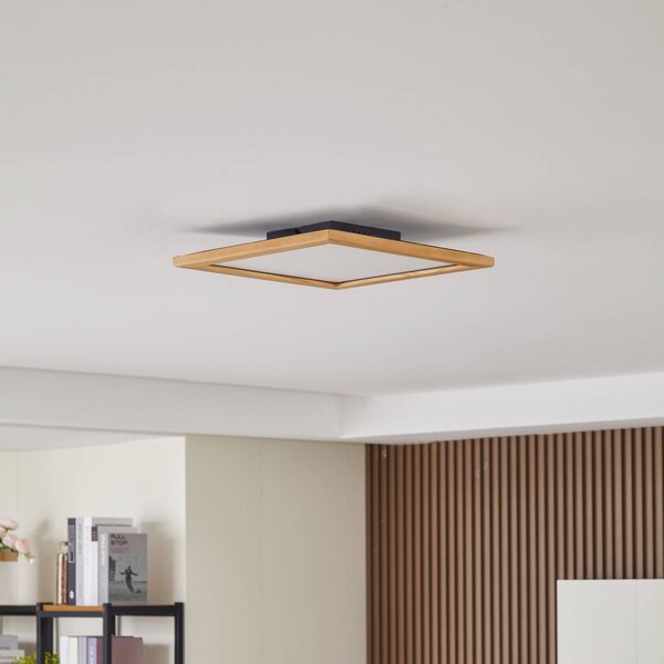 Lucande LED mennyezeti lámpa Joren, 42 cm, fa, CCT, távirányítóval,, dimmelhető, Világos fa, Nappali / Étkező, Fa, Vidéki otthon / Rusztikus