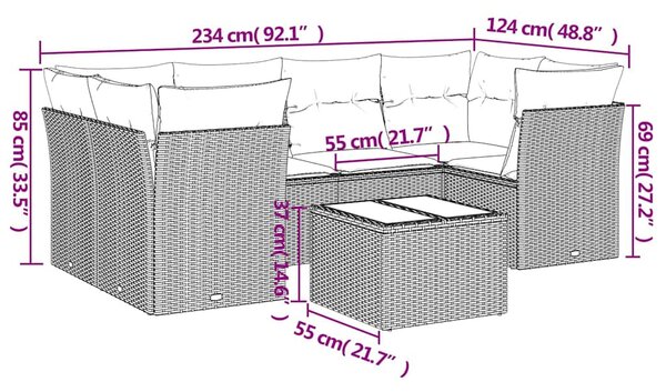 7 részes fekete polyrattan kerti ülőgarnitúra párnával
