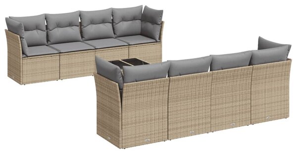 9 részes bézs polyrattan kerti ülőgarnitúra párnákkal