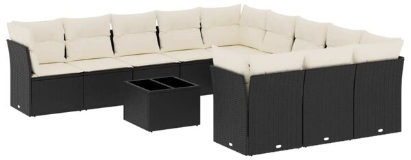 12 részes fekete polyrattan kerti ülőgarnitúra párnákkal