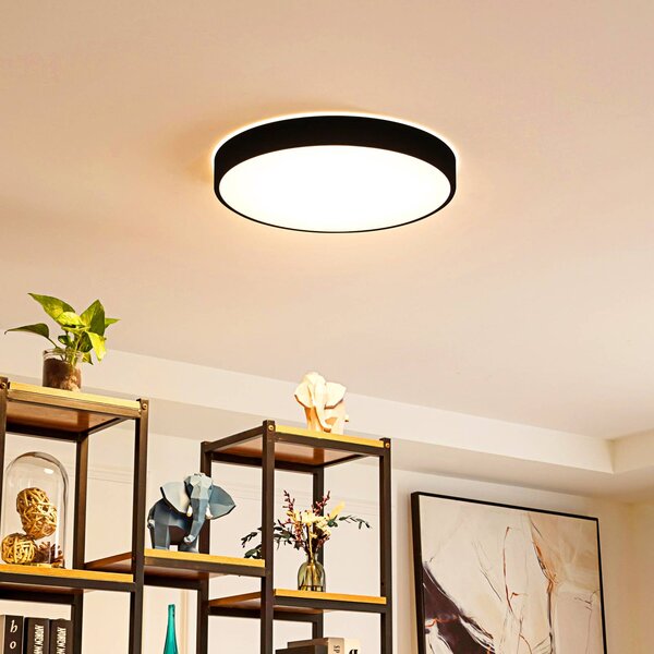 Lindby Smart LED-es mennyezeti lámpa Innes fekete 48cm RGB CCT Tuya, dimmelhető, Fekete, Nappali / Étkező, fém, Modern