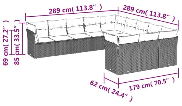 11 részes bézs polyrattan kerti ülőgarnitúra párnákkal