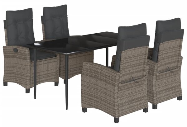 5 részes szürke polyrattan kerti étkezőgarnitúra párnával