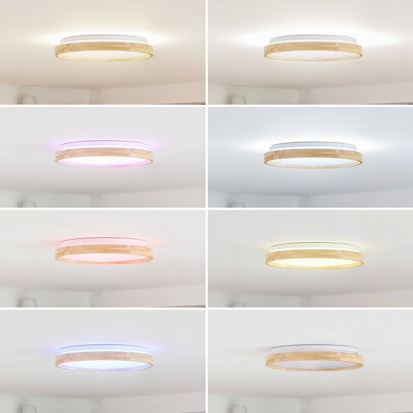 Lindby Smart LED mennyezeti lámpa Mirren fa Ø39,5cm CCT Tuya, dimmelhető, Nappali / Étkező, Műanyag, Modern