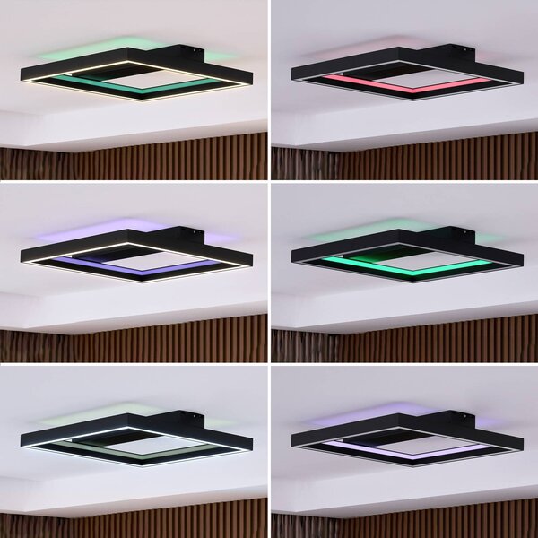 Lucande Smart LED mennyezeti lámpa Tjado, 50 cm, fekete, RGBW, dimmelhető, Fekete, Nappali / Étkező, fém, Modern