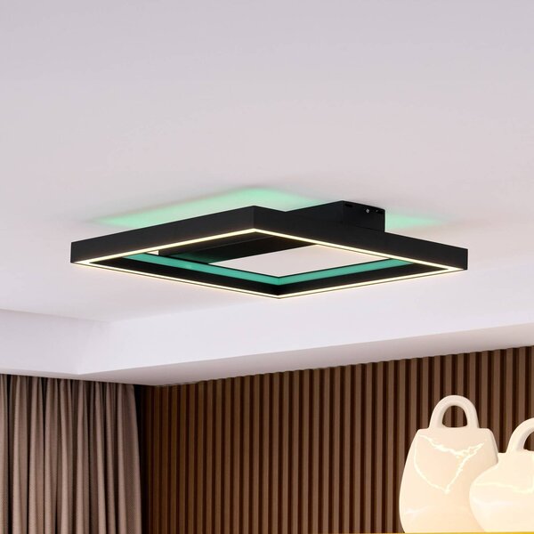 Lucande Smart LED mennyezeti lámpa Tjado, 50 cm, fekete, RGBW, dimmelhető, Fekete, Nappali / Étkező, fém, Modern