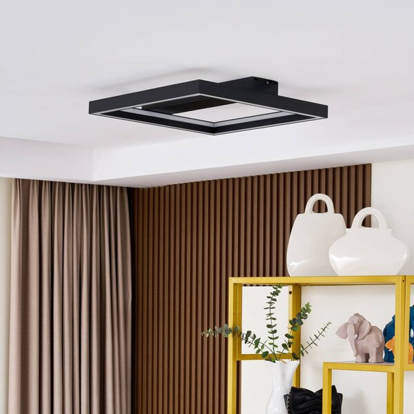 Lucande Smart LED mennyezeti lámpa Tjado, 50 cm, fekete, RGBW, dimmelhető, Fekete, Nappali / Étkező, fém, Modern