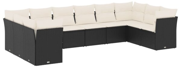 10 részes fekete polyrattan kerti ülőgarnitúra párnákkal
