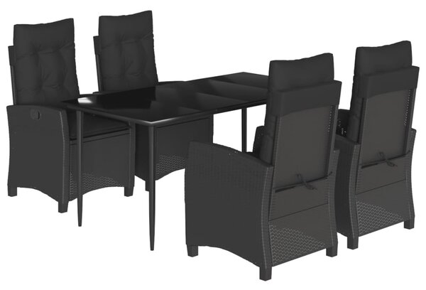 5 részes fekete polyrattan kerti étkezőgarnitúra párnákkal