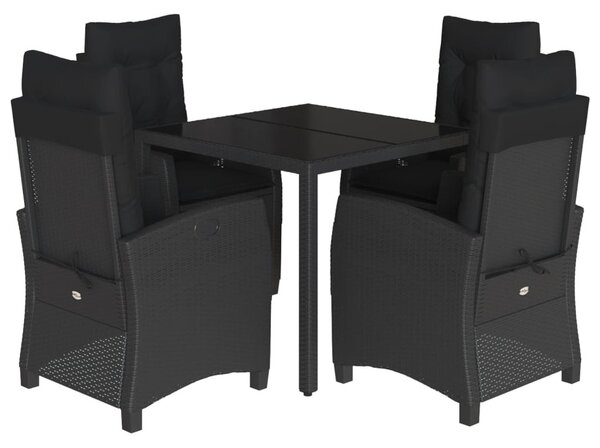 5 részes fekete polyrattan kerti étkezőgarnitúra párnákkal