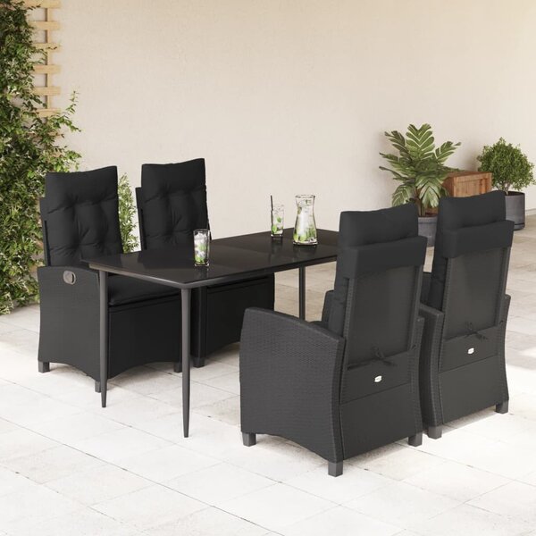 5 részes fekete polyrattan kerti étkezőgarnitúra párnákkal